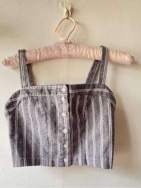 Brandy Melville Striped Button Down Crop Top Astrid Tank Gray & White OS Preppy